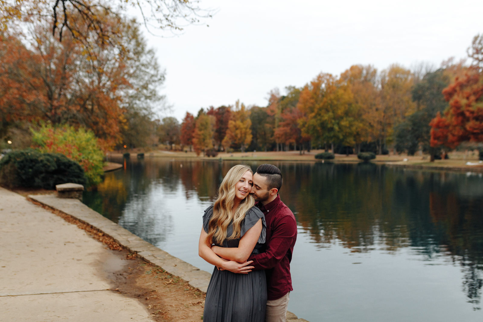 Romantic engagement photo in Charlotte park