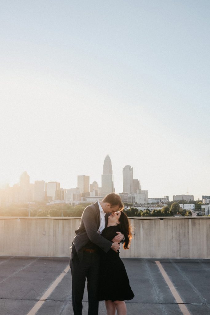 Charlotte skyline backdrop for engagement photography